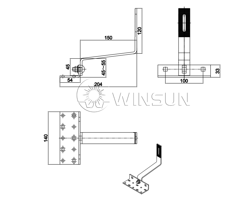 SUS304 tile roof hook solar panel bracke for tile roof